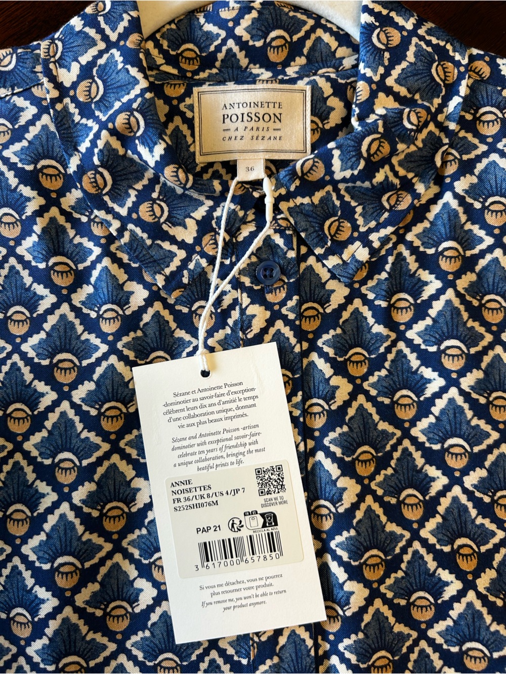 BNWT Sézane x Antionette Poisson Annie Shirt in Blue Hazelnut - Picture 3 of 3